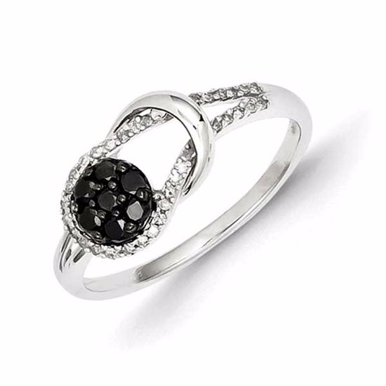 QR3298-8 White Night Sterling Silver Black and White Diamond Love Knot Ring