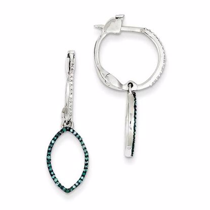 QE10748 White Night Sterling Silver Blue and White Diamond Hinged Hoop Earrings