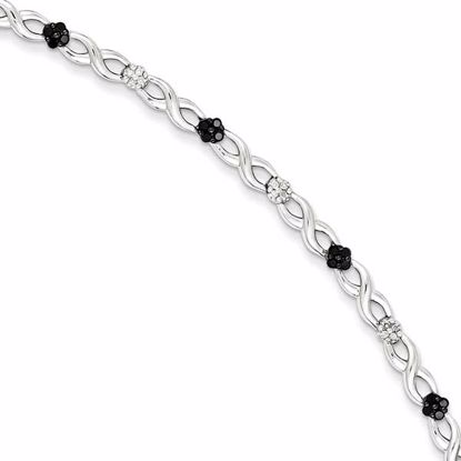 QDX1224 White Night Sterling Silver White & Black Diamonds Flower Bracelet