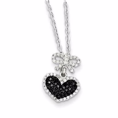 QP3743 White Night Sterling Silver Black and White Diamond Heart & Bow Pendant