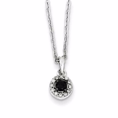 QP3767 White Night Sterling Silver Black and White Diamond Circle Pendant Necklace