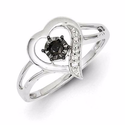 QR5349-7 White Night Sterling Silver Black & White Diamond Heart Ring