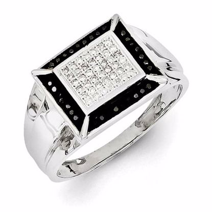 QR5582-11 White Night Sterling Silver Rhodium Plated Black and White Diamond Men's Ring