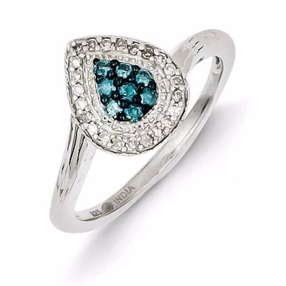 QR5199-7 White Night Sterling Silver White & Blue Diamond Cluster Ring