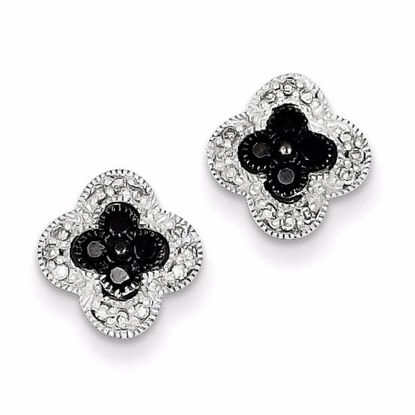 QE10882 Closeouts Sterling Silver Black Diamond Small Flower Post Earrings
