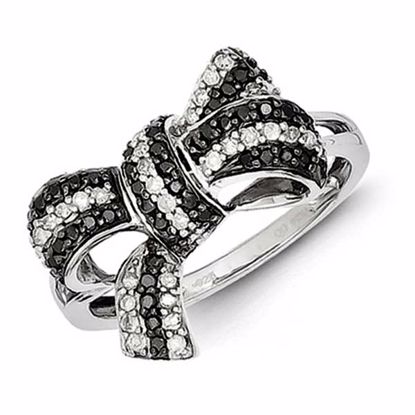 QR3233-7 White Night Sterling Silver Black and White Diamond Bow Ring