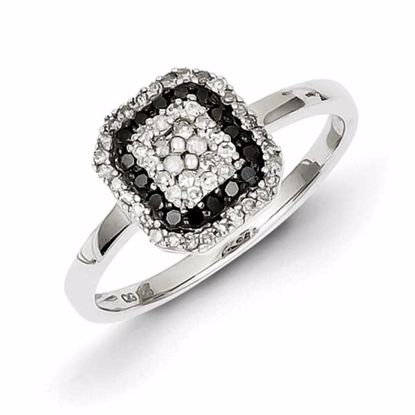 QR3300-7 White Night Sterling Silver Black and White Diamond Square Frame Ring