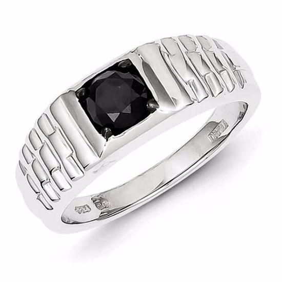 QR5536-10 White Night Sterling Silver Black Diamond Mens Ring