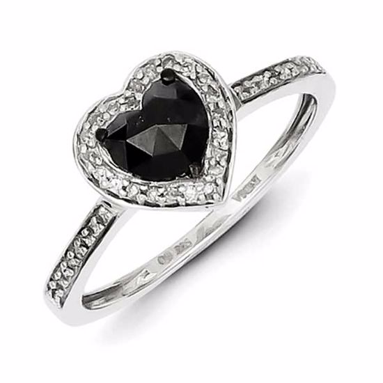 QR5347-6 White Night Sterling Silver Black and White Diamond Heart Ring