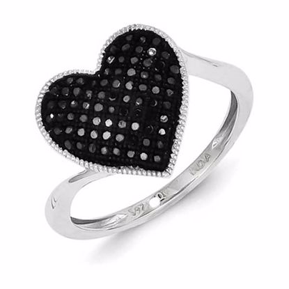 QR5355-8 White Night Sterling Silver Black Heart Ring