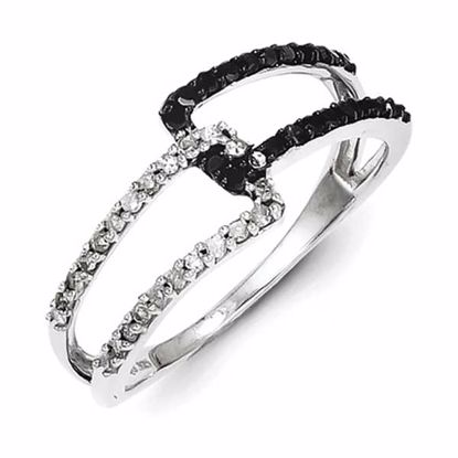 QR5362-6 White Night Sterling Silver w/ Black and White Diamond Ring