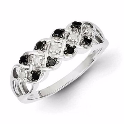 QR2971-8 White Night Sterling Silver Black & White Diamond Ring