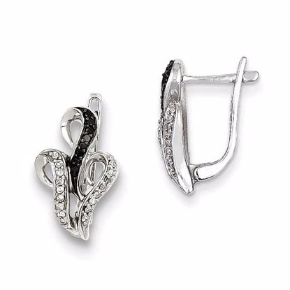 QE7831 White Night Sterling Silver Black and White Diamond Hinged Post Earrings