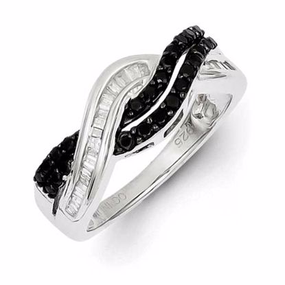 QR3234-7 White Night Sterling Silver Black and White Diamond Ring