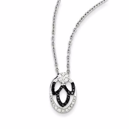 QP3819 Closeouts Sterling Silver Rhodium Plated Black/White Diamond Oval Pendant