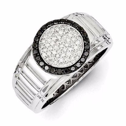 QR5584-11 White Night Sterling Silver White & Black Diamond Circle Men's Ring