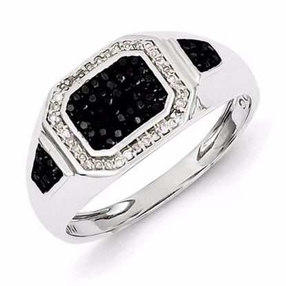 QR5500-9 White Night Sterling Silver Rhodium Plated Black and White Diamond Men's Ring