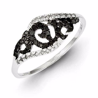 QR5452-7 White Night Sterling Silver Black and White Diamond Ring