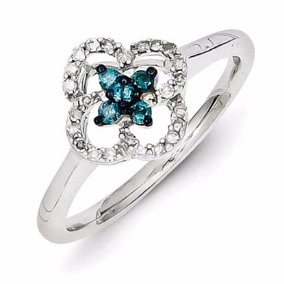 QR5261-7 White Night Sterling Silver White & Blue Diamond Cluster Ring