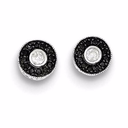 QE7843 Closeouts Sterling Silver Black and White Diamond Round Post Earrings