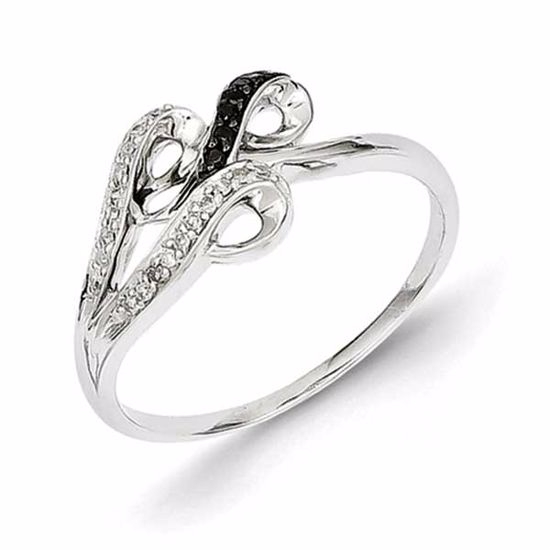 QR3235-7 White Night Sterling Silver Black and White Diamond Ring