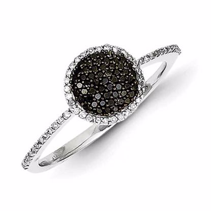 QR5369-7 White Night Sterling Silver Black and White Diamond Round Ring