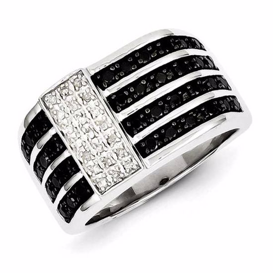 QR5479-9 White Night Sterling Silver Rhodium Plated Black and White Diamond Men's Ring