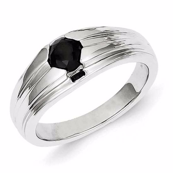 QR5529-11 White Night Sterling Silver Round Black Diamond Mens Ring