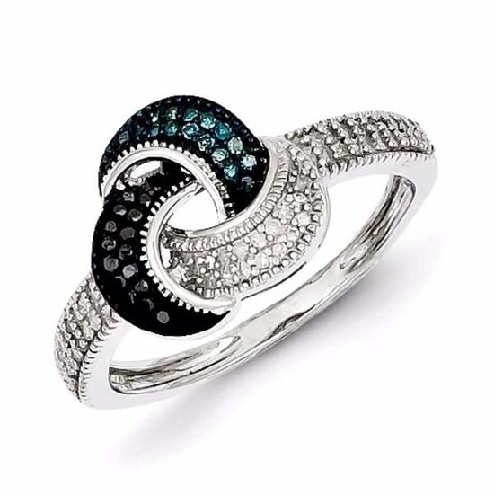 QR5161-7 Mother's Day Sterling Silver Rhodium Plated Blue/Black/White Diamond Ring