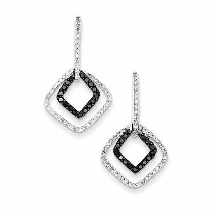 QE10868 White Night Sterling Silver Black Diamond & Diamond Shape Post Earrings