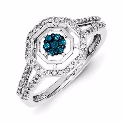 QR5250-6 White Night Sterling Silver White & Blue Diamond Ring