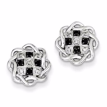 QE7860 Closeouts Sterling Silver Black and White Diamond Post Earrings