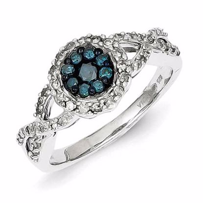 QR5264-7 White Night Sterling Silver White & Blue Diamond Cluster Ring