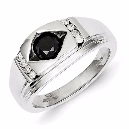 QR5526-10 White Night Sterling Silver Black & White Diamond Mens Ring