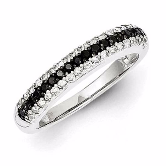 QR3273-6 White Night Sterling Silver Black and White Diamond Ring