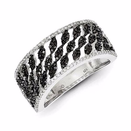 QR5423-8 White Night Sterling Silver Black and White Diamond Ring