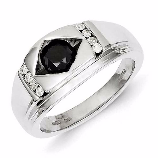 QR5526-9 White Night Sterling Silver Black & White Diamond Mens Ring