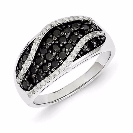 QR3324-8 White Night Sterling Silver Black & White Diamond Ring