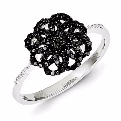 QR5415-7 White Night Sterling Silver Black Diamond Ring