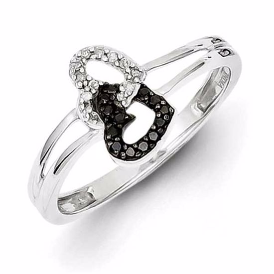 QR3340-6 White Night Sterling Silver Black & White Diamond Heart Ring