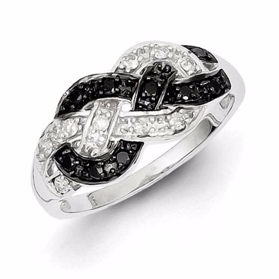 QR5437-6 White Night Sterling Silver Black & White Diamond Ring