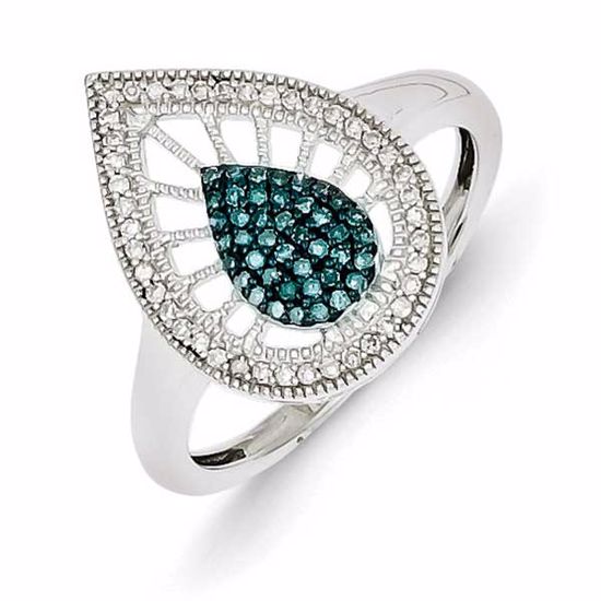 QR5198-7 White Night Sterling Silver Rhodium Plated Blue and White Diamond Ring