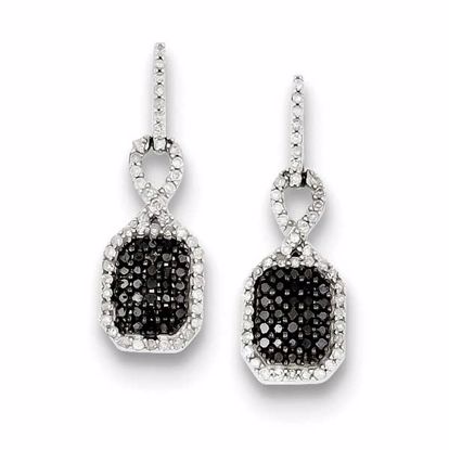 QE10879 White Night Sterling Silver Black and White Diamond Rectangle Post Earrings