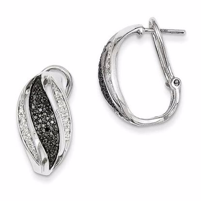 QE10900 White Night Sterling Silver Black and White Diamond Omega Back Post Earrings