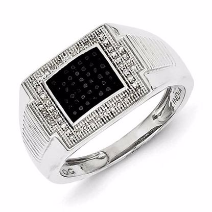 QR5506-11 White Night Sterling Silver Rhodium Plated Black and White Diamond Men's Ring