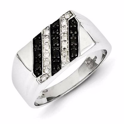 QR5488-9 White Night Sterling Silver Rhodium Plated Black and White Diamond Men's Ring