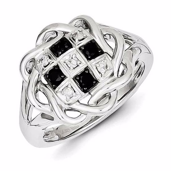 QR3263-6 White Night Sterling Silver Black and White Diamond Ring