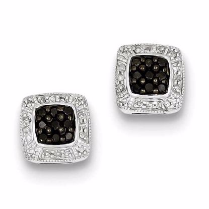 QE10863 Closeouts Sterling Silver Black & White Diamond Flower Post Earrings