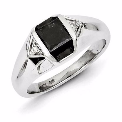 QR5543-11 White Night Sterling Silver Black & White Diamond Mens Ring