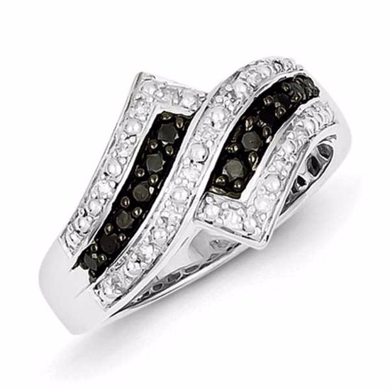 QR5432-6 White Night Sterling Silver Black Diamond Fancy Two Lined Ring